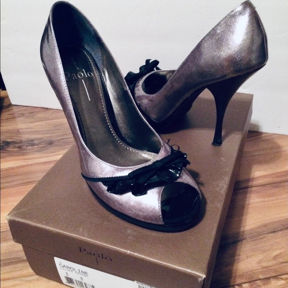 ✨ Paolo Caroline High Heel Pumps Bow Silver size 8